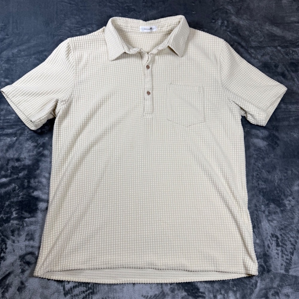 Polo Shirt Mens Large Yellow Short Sleeve Waffle Knit Lightweight Casual
